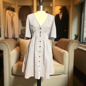 Thread & Hem Striped dress blue & white V Neck button down Elastic Waist 1X